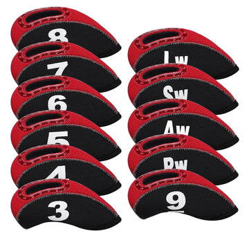 Black& Red Neoprene iron headcover with window 11pcs£¨3-9£¬PW,AW,SW,LW£© Head Cover